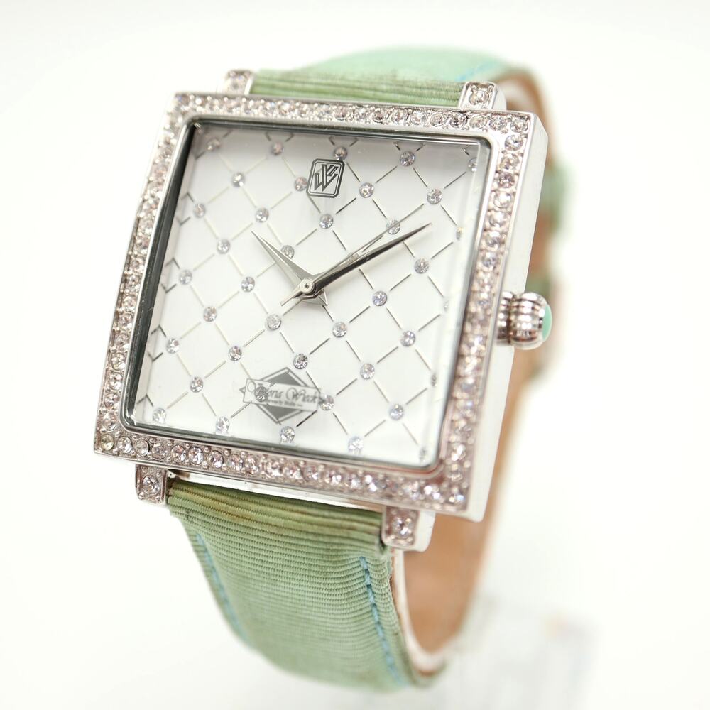 Victoria Wieck Women Gem Square Watch 36mm Dial Teal Leather Strap w New Battery